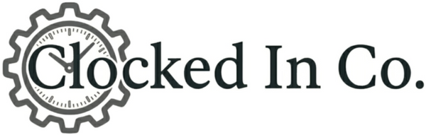 Logo Clocked In Co. Cog Clock design